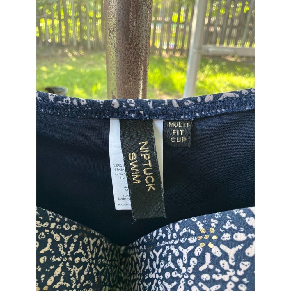 Sz 12 Large NipTuck Swim Multi Fit Cup One-Piece Navy Gold Geometric Molded Cup - Picture 5 of 6